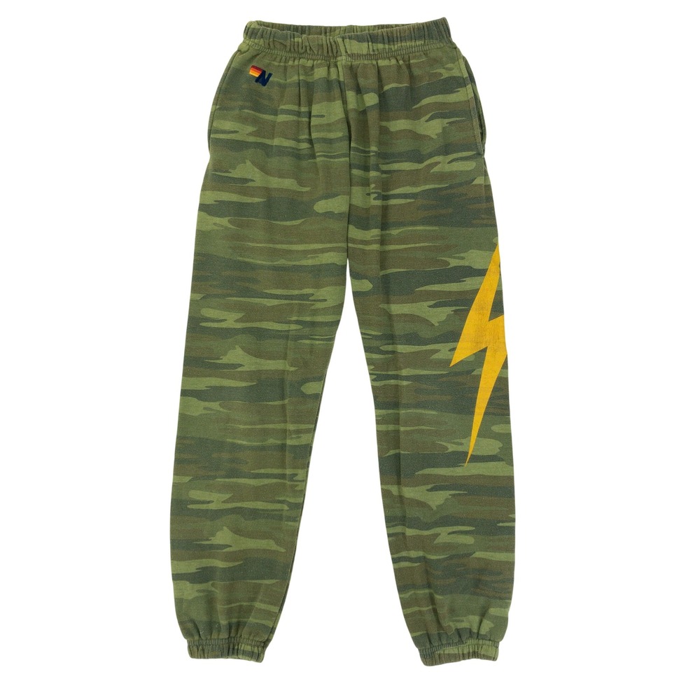 Aviator Nation Sweatpants Womens S Green Camo Lightning Bolt Graphic Joggers